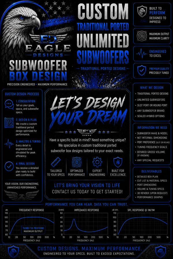 Custom Subwoofer Box Enclosure unlimited amount of subwoofers Design only