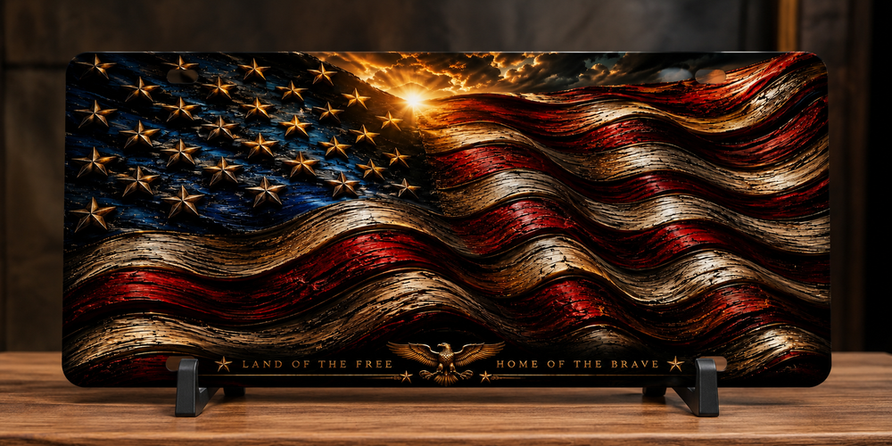 American flag ( sunrise edition ) automobile sized vanity license plate